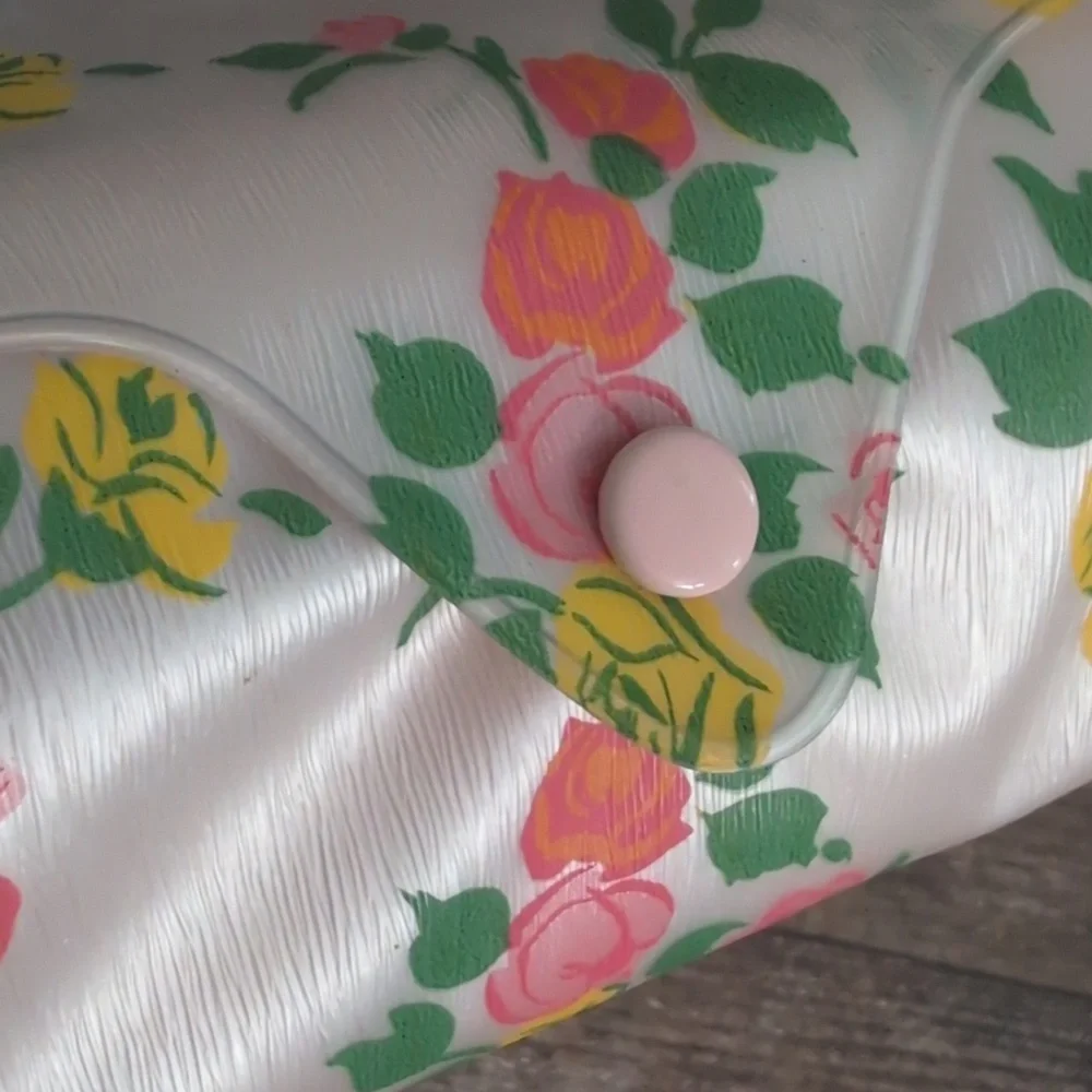 60s 70s Vintage Rare Pink Floral Cosmetic Toiletry Set Organizer New